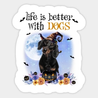 Dachshund Witch Hat Life Is Better With Dogs Halloween Sticker